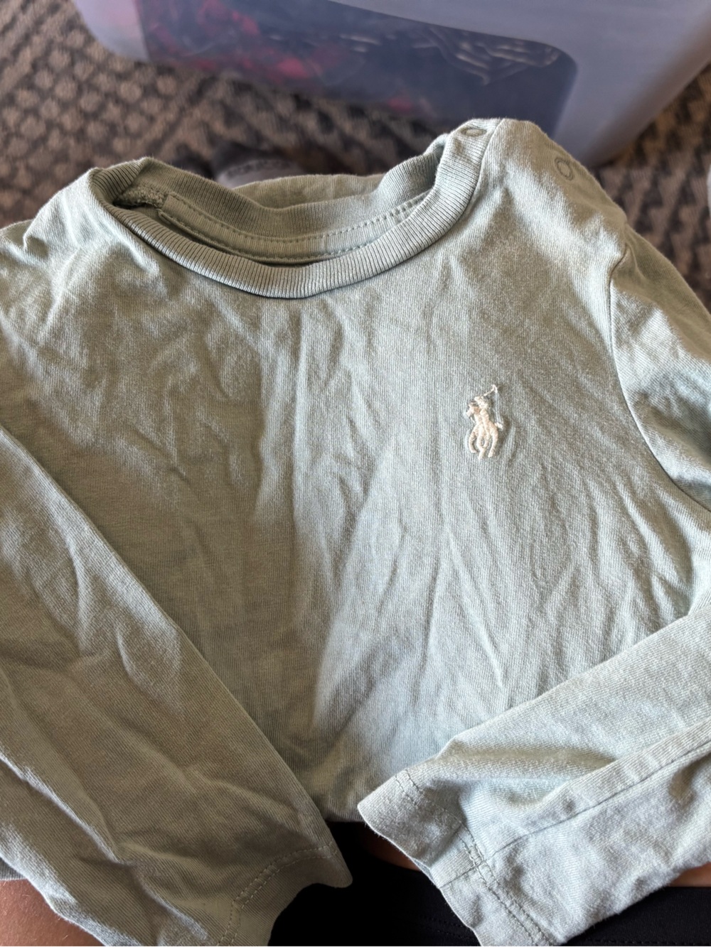Ralph Lauren Baby Long Sleeve onesie in Sage Green with White Polo Pony